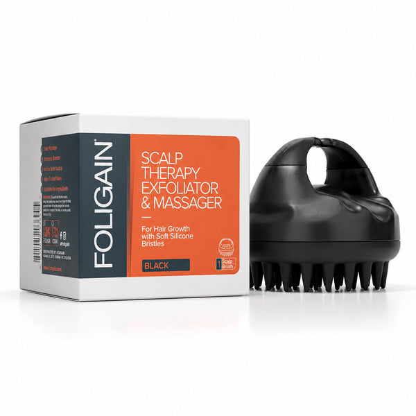 FOLIGAIN® Scalp Therapy Exfoliator & Massager in Black - FOLIGAIN EUROPE