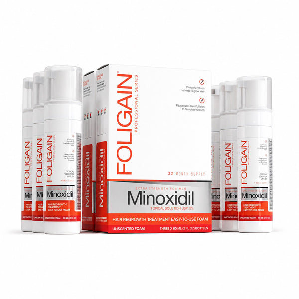 FOLIGAIN® Minoxidil 5% Hair Regrowth Foam For Men 6 Month Supply - FOLIGAIN EUROPE